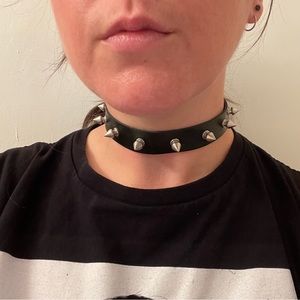 🐾 Vegan Leather Spiked Dog Collar Black and Silver Spikes Statement Jewelry 🐾